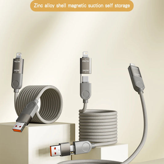 Four In One 240W Magnetic Absorption Nano Data Cable Fast Charging Braided Charging Cable For Apple 16 15 14 For Huawei Laptop