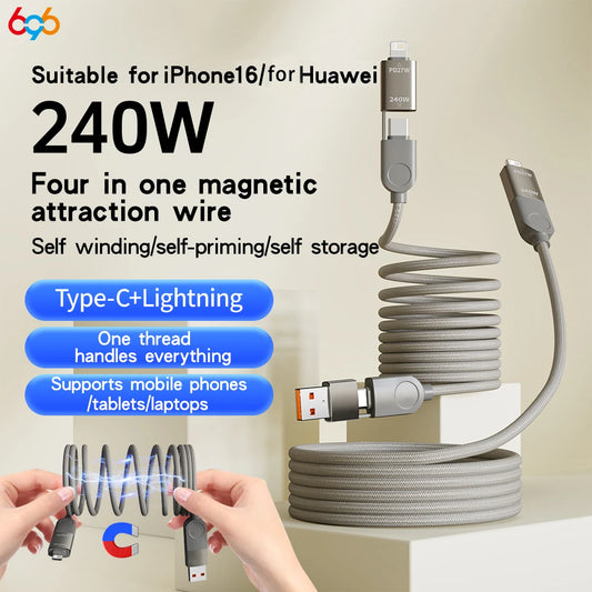 Four In One 240W Magnetic Absorption Nano Data Cable Fast Charging Braided Charging Cable For Apple 16 15 14 For Huawei Laptop